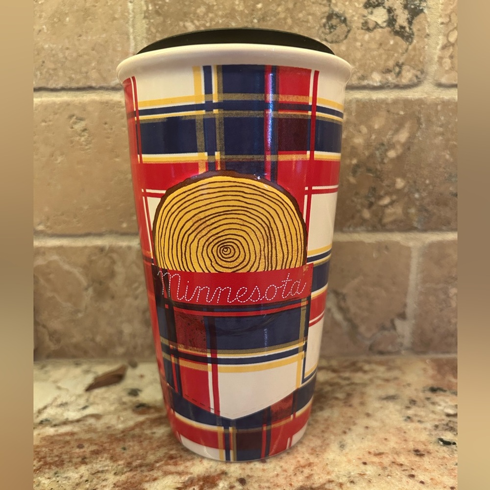 Plaid Travel Mug with Minnesota Design